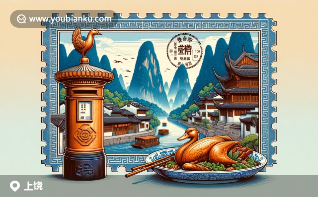 上饒縣插圖：明信片中的武夷山、徽派風(fēng)情與三清山郵筒，展現(xiàn)自然與文化的和諧畫卷 (郵編334100)