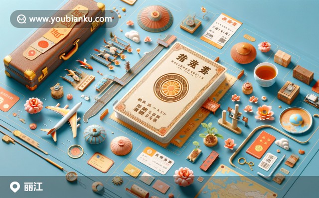 麗江郵政編碼主題插圖，呈現(xiàn)玉龍雪山、古城建筑和納西族舞蹈，現(xiàn)代風(fēng)格色彩豐富