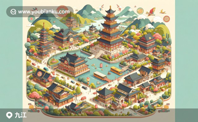 江西九江的三杯石雞、石魚郵票，配以桂花茶餅和地標郵戳的中國傳統(tǒng)風(fēng)情