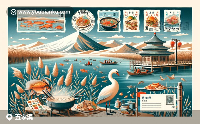 描繪青格達湖美景與當?shù)孛朗澄幕?，展現(xiàn)五家渠生機與特色郵政元素