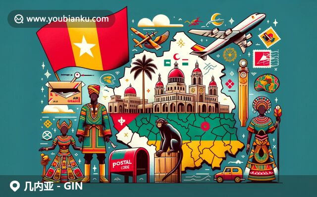 幾內(nèi)亞文化與郵政元素的完美融合，展現(xiàn)國旗、清真寺、非洲服飾和舞蹈元素，營造濃厚文化氛圍