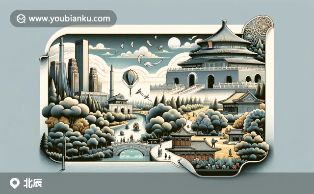 插畫(huà)：天津之眼摩天輪與狗不理包子郵票，象征北辰區(qū)地標(biāo)與美食文化的結(jié)合