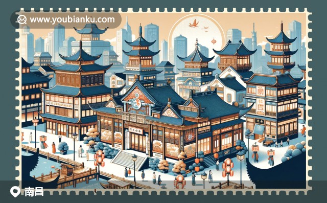 南開區(qū)特色插圖：學(xué)術(shù)與自然交融的南開大學(xué)、水上公園和繁華的天津百貨大樓