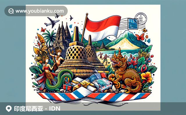 展現(xiàn)印度尼西亞郵政本質(zhì)和文化豐富性，明信片上設(shè)計(jì)有婆羅浮屠、普蘭巴南寺和巴厘島海灘，傳統(tǒng)舞蹈、科莫多龍和印尼咖啡元素豐富文化特色