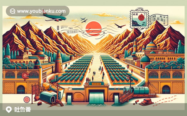 壯麗的火焰山，繁茂的葡萄園與坎兒井 - 新疆吐魯番獨(dú)特的郵編景觀