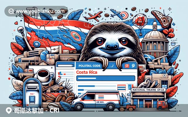 哥斯達(dá)黎加郵政編碼網(wǎng)頁設(shè)計(jì)，展現(xiàn)國旗、地標(biāo)、動(dòng)植物元素與郵政特色的融合