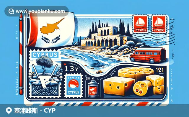 塞浦路斯地域特色與郵政元素的完美融合，展現(xiàn)國旗、地標(biāo)、海灘和特色食品