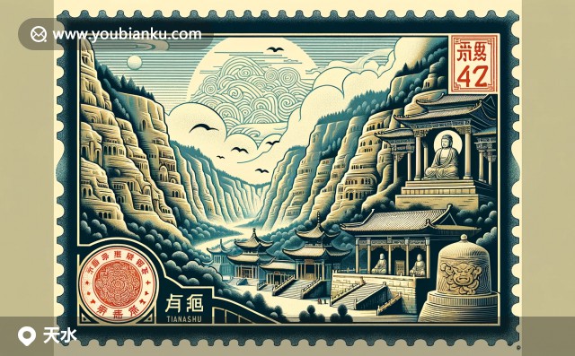 甘肅天水地方特色與郵政元素的完美融合，展現(xiàn)麥積山石窟、地方美食和郵政文化