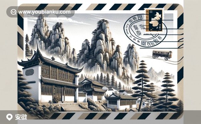 安徽自然和歷史的融合，展現(xiàn)黃山美景與徽派建筑，融入郵政元素