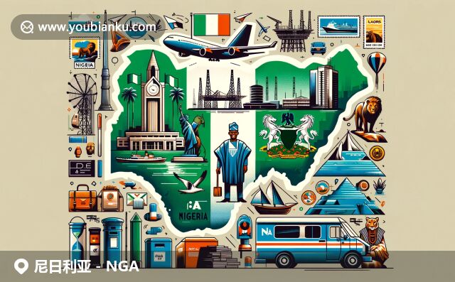 尼日利亞地域和郵政文化的完美融合，展現(xiàn)國旗、地圖、阿格巴達服飾和野生動物，彰顯現(xiàn)代插畫風格