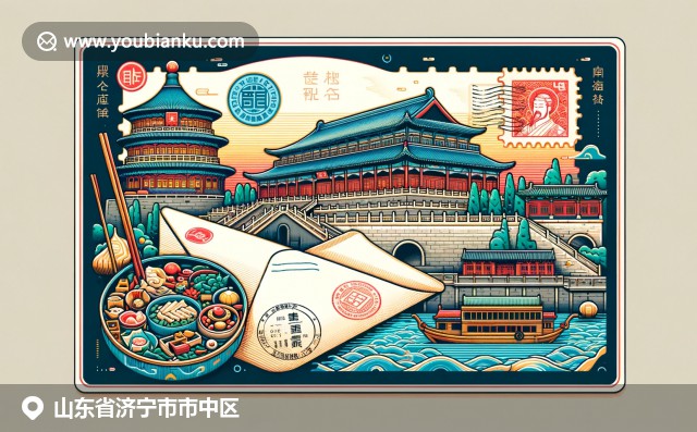 濟(jì)寧歷史文化與郵政元素完美融合，展現(xiàn)孔廟、郵局信封和魯菜美食