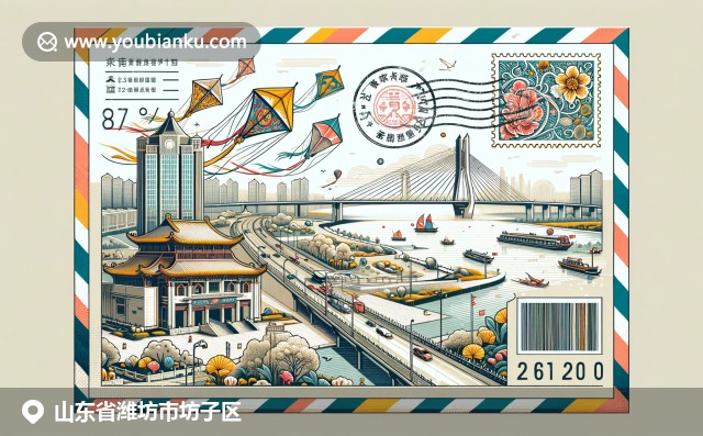 濰坊坊子區(qū)文化插圖：風箏博物館、剪紙藝術與白浪河大橋現(xiàn)代美景