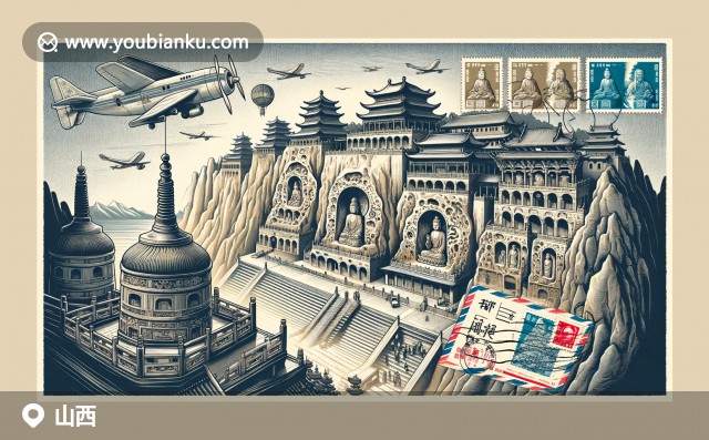 山西靈動的石窟藝術、氣勢磅礴的懸空寺建筑和古老的平遙城墻，與古風郵政元素完美融合