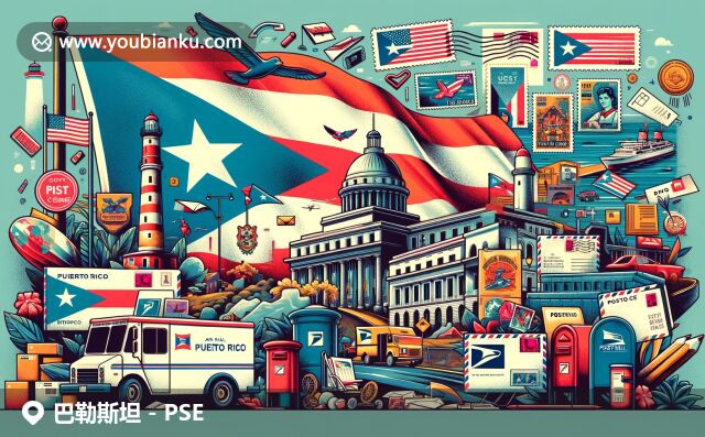 波多黎各郵政編碼頁(yè)面設(shè)計(jì)：旗幟、地標(biāo)、明信片、航空信封與郵政元素融合