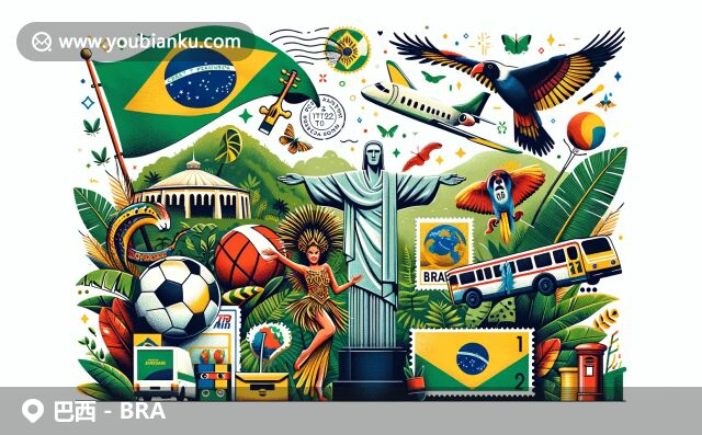 巴西文化與郵政元素完美融合，展現(xiàn)國旗、基督像、亞馬孫雨林、桑巴舞者和足球