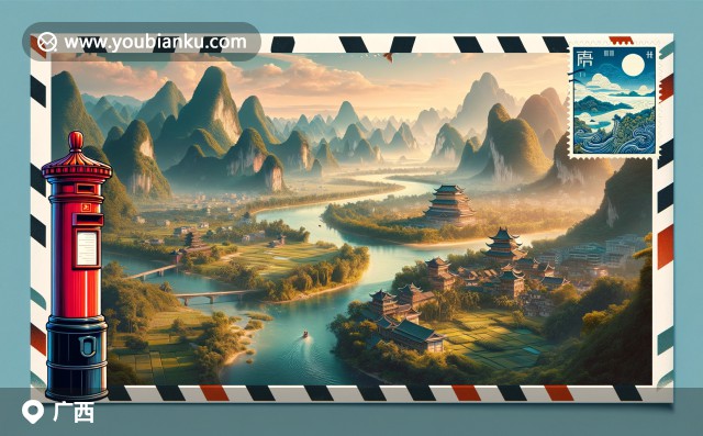 廣西桂林山水與壯錦圖案的郵政信封，展現(xiàn)自然風(fēng)光與文化融合