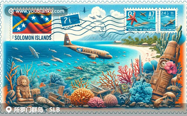 獨(dú)特的所羅門群島風(fēng)光與郵政特色融合，展現(xiàn)珊瑚礁、藍(lán)色海洋、傳統(tǒng)木雕和海洋生物