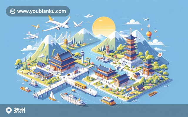 江西撫州傳統(tǒng)文化與郵政元素的完美融合，展現(xiàn)大覺山美景、傳統(tǒng)采茶戲和臨川牛雜