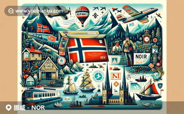 挪威地域特色與郵政元素的完美融合，展現(xiàn)國旗、教堂和自然景觀
