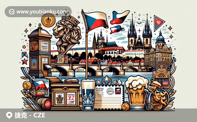 現(xiàn)代插畫展現(xiàn)捷克風(fēng)情，查理大橋、布拉格城堡和郵局元素融合