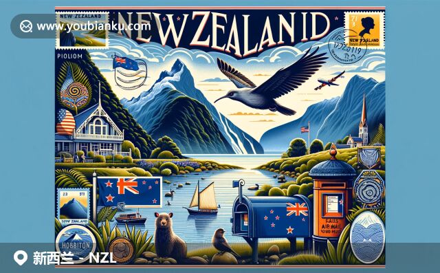 新西蘭自然景觀與郵政元素的完美融合，展現(xiàn)壯麗米爾福德峽灣、神秘霍比特村和標(biāo)志性奇異鳥，彰顯新西蘭文化多樣性
