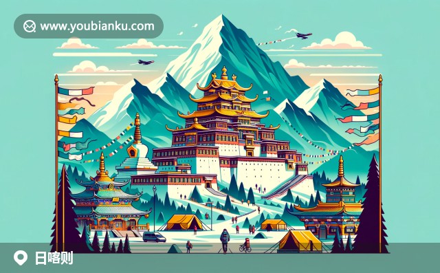 精美郵封上的日喀則地標(biāo)：扎什倫布寺、珠穆朗瑪峰及藏酒，展示西藏風(fēng)情與高海拔之美
