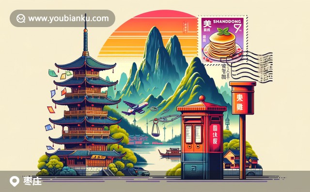 展現(xiàn)棗莊煤礦和花城特色，色彩鮮明的明信片視覺效果