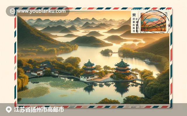 高郵市風光與揚州炒飯的完美融合，中國風郵政明信片設(shè)計