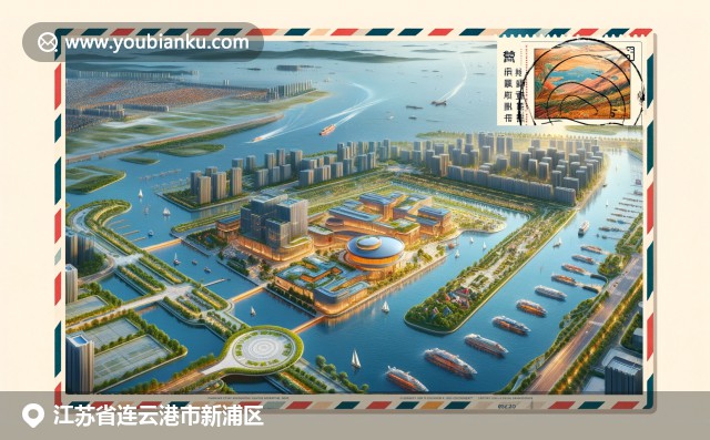 現(xiàn)代設計描繪江蘇連云港新浦區(qū)景觀，融合連云山、海鮮美食和港口景象