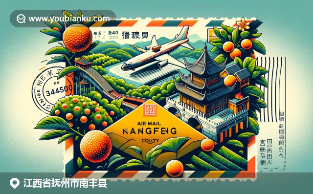 江西南豐縣荔枝果園、古窯和蜜桔元素融合于中國(guó)風(fēng)航空郵件信封