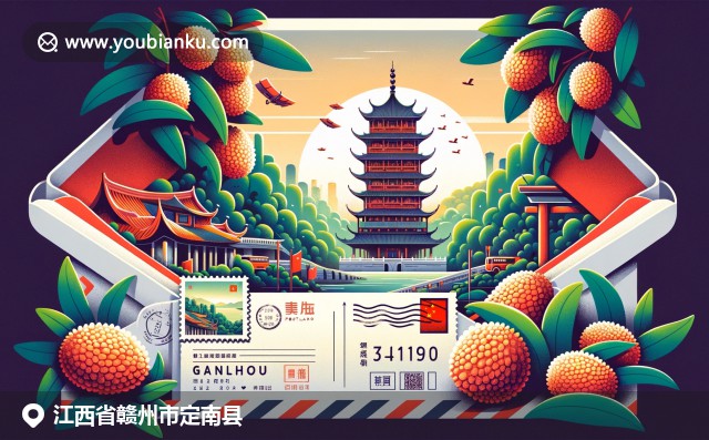 現(xiàn)代插畫(huà)描繪贛州文化：贛州塔、茂盛荔枝園和中國(guó)郵政元素