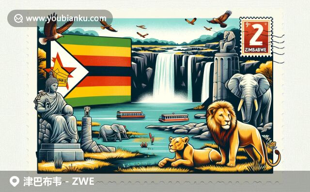 展現(xiàn)津巴布韋豐富的自然文化與郵政元素，呈現(xiàn)國旗、維多利亞瀑布、石雕藝術和野生動物