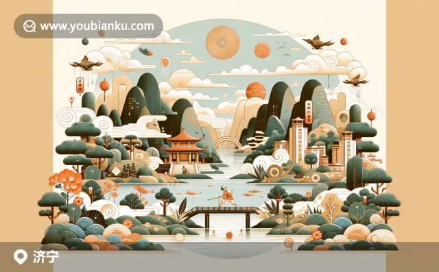 濟(jì)寧地區(qū)文化與郵政元素完美融合，展現(xiàn)水泊梁山、孔林、微山湖等景點(diǎn)，融入郵政編碼和郵政傳遞功能