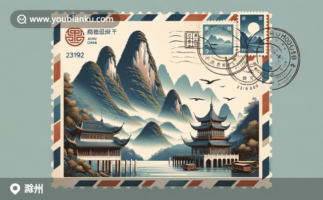 安徽自然和歷史的融合，展現(xiàn)黃山美景與徽派建筑，融入郵政元素