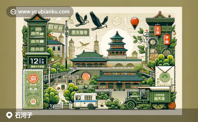 石河子地域特色與郵政元素的完美融合，蘋果園里紅彤彤的蘋果與中國郵政特色明信片相映成趣