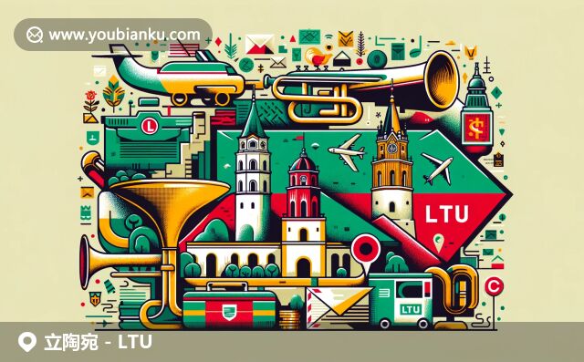 立陶宛國旗色彩與著名地標融合，展現(xiàn)郵政編碼網(wǎng)頁特色，體現(xiàn)現(xiàn)代創(chuàng)意風格