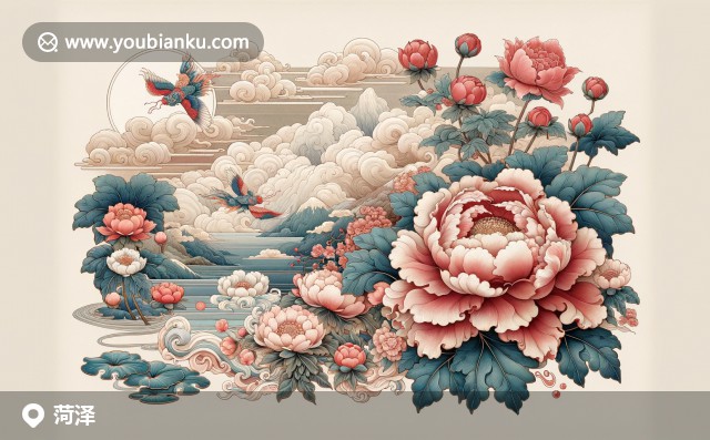 菏澤地標特色描繪：牡丹與莊子釣魚臺，融入郵政郵票與郵戳設計