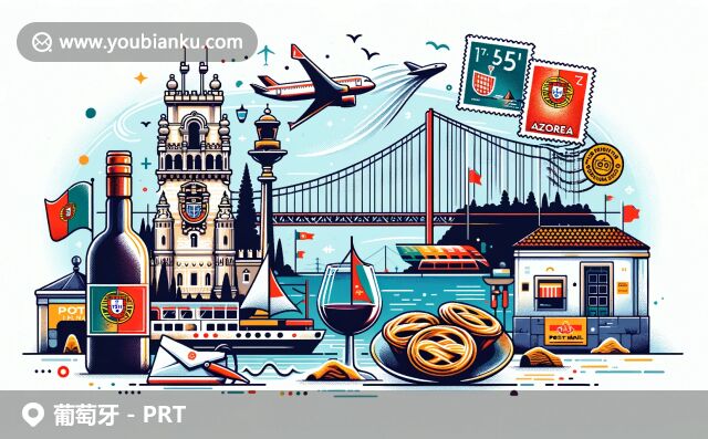 融合葡萄牙地域特色和郵政元素，展現(xiàn)貝倫塔、葡式蛋撻、波爾圖酒等著名地標和文化符號