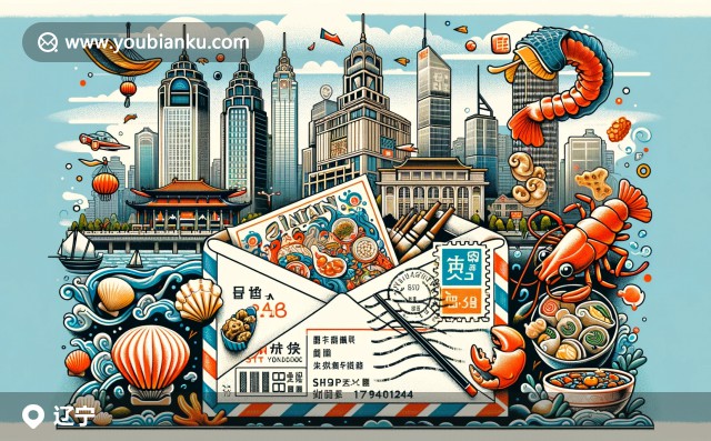 現(xiàn)代插畫(huà)展現(xiàn)遼寧省文化與郵政融合，大連海鮮與傳統(tǒng)小吃角色化呈現(xiàn)