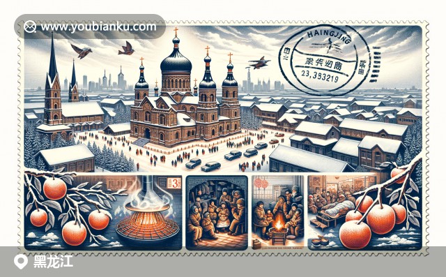 哈爾濱圣索菲亞大教堂與黑龍江文化融合，展現(xiàn)凍梨、二人轉(zhuǎn)和家庭團(tuán)聚場(chǎng)景，呈現(xiàn)寒冬溫情